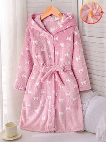 SHEIN 少女心愛心圖案保暖內裡加厚絨毛連帽長袖居家服 秋冬睡衣 粉色可愛 - 粉色 - 查看 10