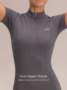 GLOWMODE 4.4" ButterFit GlowSuit Quick-Dry UV Protection Short Sleeve Front Zipper Curved Paneling Back Seam Design Anti-Slip Hem Zip Bodysuit Summer - Volcanic Gray - View 3