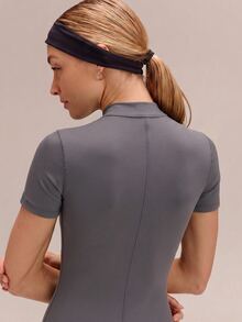 GLOWMODE 4.4" ButterFit GlowSuit Quick-Dry UV Protection Short Sleeve Front Zipper Curved Paneling Back Seam Design Anti-Slip Hem Zip Bodysuit Summer - Volcanic Gray - View 4