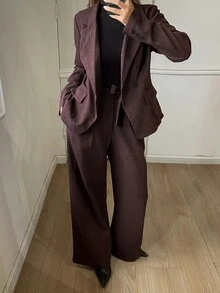 DAZY Women's Solid Color Long Sleeve Jacket And Pants Casual Commute Suit Set - Purple - View 4