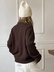 Livesso Women's Colorblock Casual French Versatile Daily Wear Cardigan Autumn Brunch Dark Brown Office Brunch - Brown - View 2