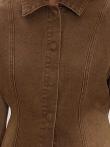MUSEYN Brown Washed Denim Cinched Jacket Timeless Date Night Tailored Casual Everyday New Season Fall - Brown - View 6