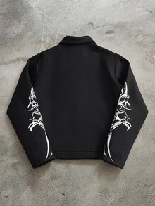PAVTROS Men's 1pc Gothic Print Asymmetrical Collar Metal Decor Jacket - Black - View 2