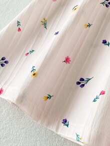 Souflis Souflis 女童黃色碎花洋裝，大黃色蝴蝶結背部裝飾，短泡泡袖，可愛彼得領，休閒度假風，適合日常穿著、通勤與甜美穿搭 - 粉色 - 查看 8