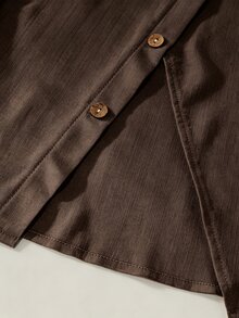 LUMIGAL Blus Wanita Lengan Panjang Leher Persegi dengan Kancing Depan Asimetris - Coffee Brown - View 7