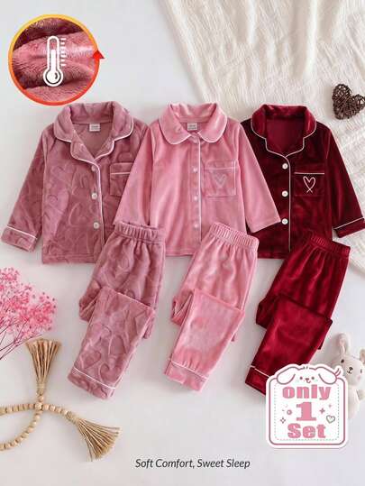 SHEIN Baby Girl Baby Boy Burgundy Color Block Collar Velvet Open Front Top Casual Versatile Long Pants Suitable For Christmas Suitable For Autumn/Winter Season Fleece Lined Thick