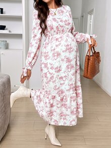 SHEIN Maternity Floral Print Nursing Casual Daily Summer Dress Fall - Pink - View 2