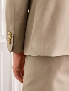 Officeau 男士 2 件組黑色奢華燕尾服套裝，尖領雙排扣西裝外套與長褲，適用婚禮/晚宴活動 - 米色 - 查看 9