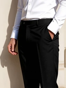 Officeau Men's Black Straight Leg Suit Pants, For Formal Business/ Office - Black - View 5