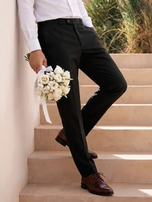Officeau Men's Black Straight Leg Suit Pants, For Formal Business/ Office - Black - View 1