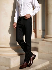 Officeau Men's Black Straight Leg Suit Pants, For Formal Business/ Office - Black - View 3