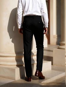 Officeau Men's Black Straight Leg Suit Pants, For Formal Business/ Office - Black - View 4