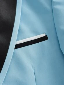Officeau Men's Baby Blue Color Block Slim Fit 3pcs Suit Set, Blazer&Vest&Pants, Tuxedos For Wedding/ Dinner/ Groom/ Business - Baby Blue - View 11
