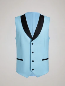 Officeau Men's Baby Blue Color Block Slim Fit 3pcs Suit Set, Blazer&Vest&Pants, Tuxedos For Wedding/ Dinner/ Groom/ Business - Baby Blue - View 8