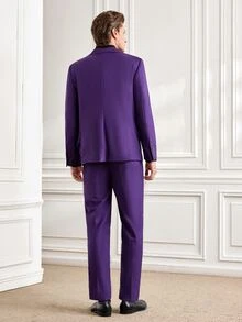 Officeau Men's 3 Pieces Purple Suit Set With Peak-Lapel Blazer, Double-Breasted Waistcoat & Trousers, Luxury Tuxedo For Weddings, Evening Events - Purple - View 4