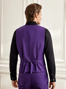 Officeau Men's 3 Pieces Purple Suit Set With Peak-Lapel Blazer, Double-Breasted Waistcoat & Trousers, Luxury Tuxedo For Weddings, Evening Events - Purple - View 7