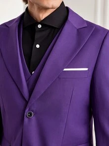 Officeau Men's 3 Pieces Purple Suit Set With Peak-Lapel Blazer, Double-Breasted Waistcoat & Trousers, Luxury Tuxedo For Weddings, Evening Events - Purple - View 11