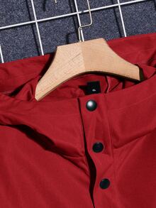 Manfinity RebelGame Loose Fit Men's Long Sleeve Letter Patched Half-Button Hooded Jacket, For Fall, Vacation, Father's Day Gifts, Football - Red - View 4