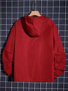 Manfinity RebelGame Loose Fit Men's Long Sleeve Letter Patched Half-Button Hooded Jacket, For Fall, Vacation, Father's Day Gifts, Football - Red - View 6