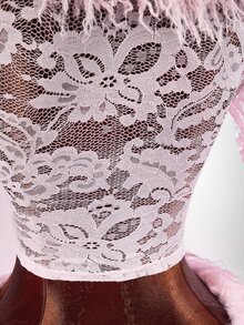 Amplova Women's Sexy 2 Pieces Set With Lace Patchwork Long Top And Shorts - Pink - View 12