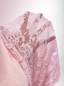 Amplova Women's Sexy 2 Pieces Set With Lace Patchwork Long Top And Shorts - Pink - View 15