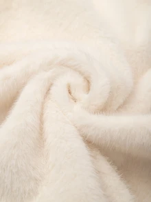 GlowEve CURVE Luxury Cream White Faux Fur Cardigan With V-Neck, Pearl Trim And Metal Buttons, Loose Fit - Apricot - View 8