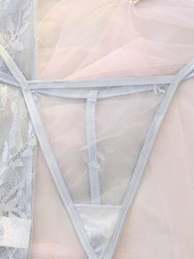 DelicateAllure 2 chiếc váy ngủ size lớn màu xanh nhạt phối ren, cổ chữ V sâu, thiết kế đan chéo xuyên thấu, phong cách lãng mạn thanh khiết tinh tế sang trọng - Màu xanh lam - Xem 4