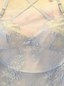 DelicateAllure 2 chiếc váy ngủ size lớn màu xanh nhạt phối ren, cổ chữ V sâu, thiết kế đan chéo xuyên thấu, phong cách lãng mạn thanh khiết tinh tế sang trọng - Màu xanh lam - Xem 5