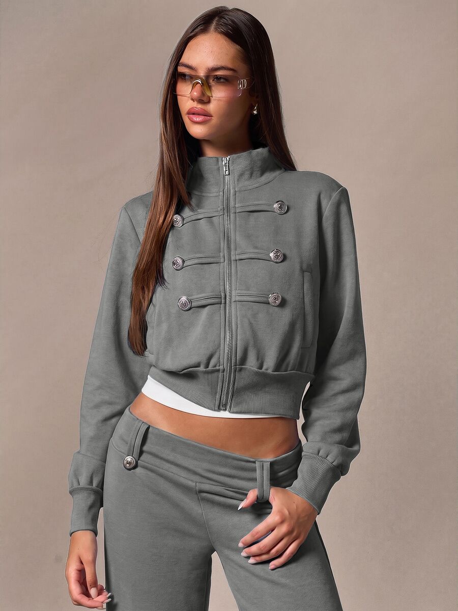 Athîral Sweatshirt Kasual Serbaguna untuk Wanita dengan Resleting, Cocok untuk Sehari-hari - Dark Grey - View 1