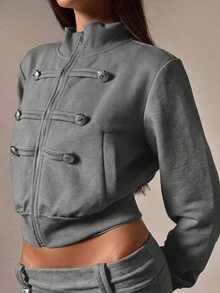 Athîral Sweatshirt Kasual Serbaguna untuk Wanita dengan Resleting, Cocok untuk Sehari-hari - Dark Grey - View 5
