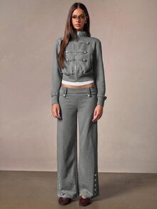 Athîral Sweatshirt Kasual Serbaguna untuk Wanita dengan Resleting, Cocok untuk Sehari-hari - Dark Grey - View 3