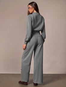 Athîral Sweatshirt Kasual Serbaguna untuk Wanita dengan Resleting, Cocok untuk Sehari-hari - Dark Grey - View 2