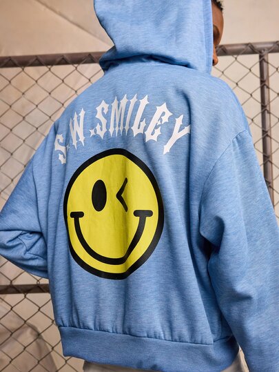 S.W.Smiley X ROMWE Men's Smiling Face Hooded Loose Fit Sweatshirt