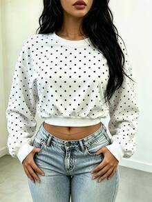 Dekonique Dekonique Loose Fit Cropped Round Neck Drop Shoulder Long Sleeve Top - White - View 4