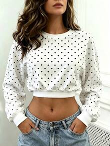Dekonique Dekonique Loose Fit Cropped Round Neck Drop Shoulder Long Sleeve Top - White - View 3