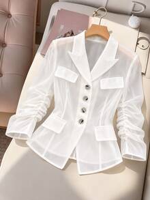 GlowEve CURVE Women's Elegant Commuter Solid Color Lightweight Jacket Office Formal White Women's Autumn Coat - White - View 4