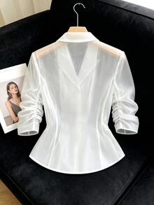 GlowEve CURVE Women's Elegant Commuter Solid Color Lightweight Jacket Office Formal White Women's Autumn Coat - White - View 2