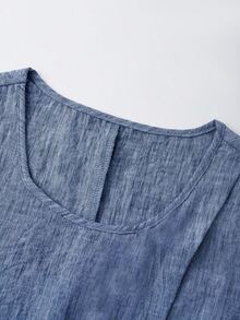 SHEIN Holidaya Women's Asymmetric Design Sleeveless Shirt And Pleated Button Decor Wide Leg Pants 2-Piece Set, Casual For Summer Commuting Vacation Dusty Blue - Blue - View 6