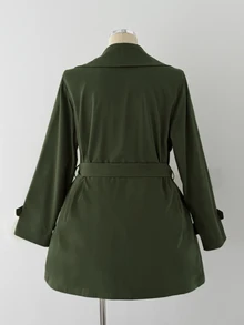 Sunspun Plus Double Breasted Belted Trench Coat Fall - Army Green - View 2