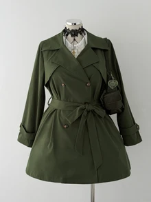 Sunspun Plus Double Breasted Belted Trench Coat Fall - Army Green - View 5