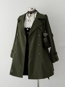 Sunspun Plus Double Breasted Belted Trench Coat Fall - Army Green - View 3