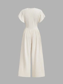 SHEIN MOD Apricot Ruched Lace Long Wide Leg Jumpsuit - Apricot - View 5