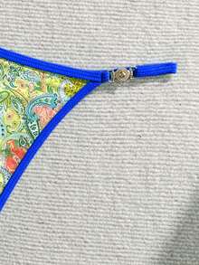 SHEIN Swim 女款 2 件式比基尼套裝 彩色印花泳衣 嬰兒藍 夏季 波西米亞風 海灘 度假情人節 夏威夷巴西圖案泳衣 - 彩色 - 查看 5