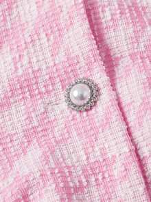 SHEIN MOD Plus Size Pink Houndstooth Lapel Blazer, Slim Fit Flared Hem Casual College Style For Girls, Rich Girl Aesthetic - Pink - View 5