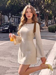 SHEIN MOD Women's Bow Decor Mini Dress - Khaki - View 5