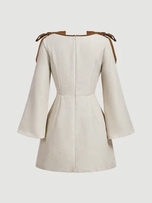 SHEIN MOD Women's Bow Decor Mini Dress - Khaki - View 10