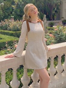 SHEIN MOD Women's Bow Decor Mini Dress - Khaki - View 2