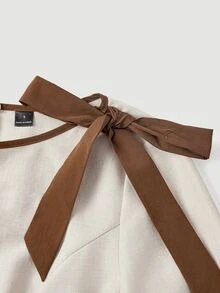 SHEIN MOD Women's Bow Decor Mini Dress - Khaki - View 11