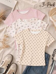 3PCS Teen Girls T-Shirts - Multicolor - View 2