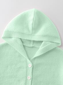Genkimix Kids 女童時尚休閒清新短版純色秋冬連帽針織開襟毛衣 - 綠色 - 查看 3
